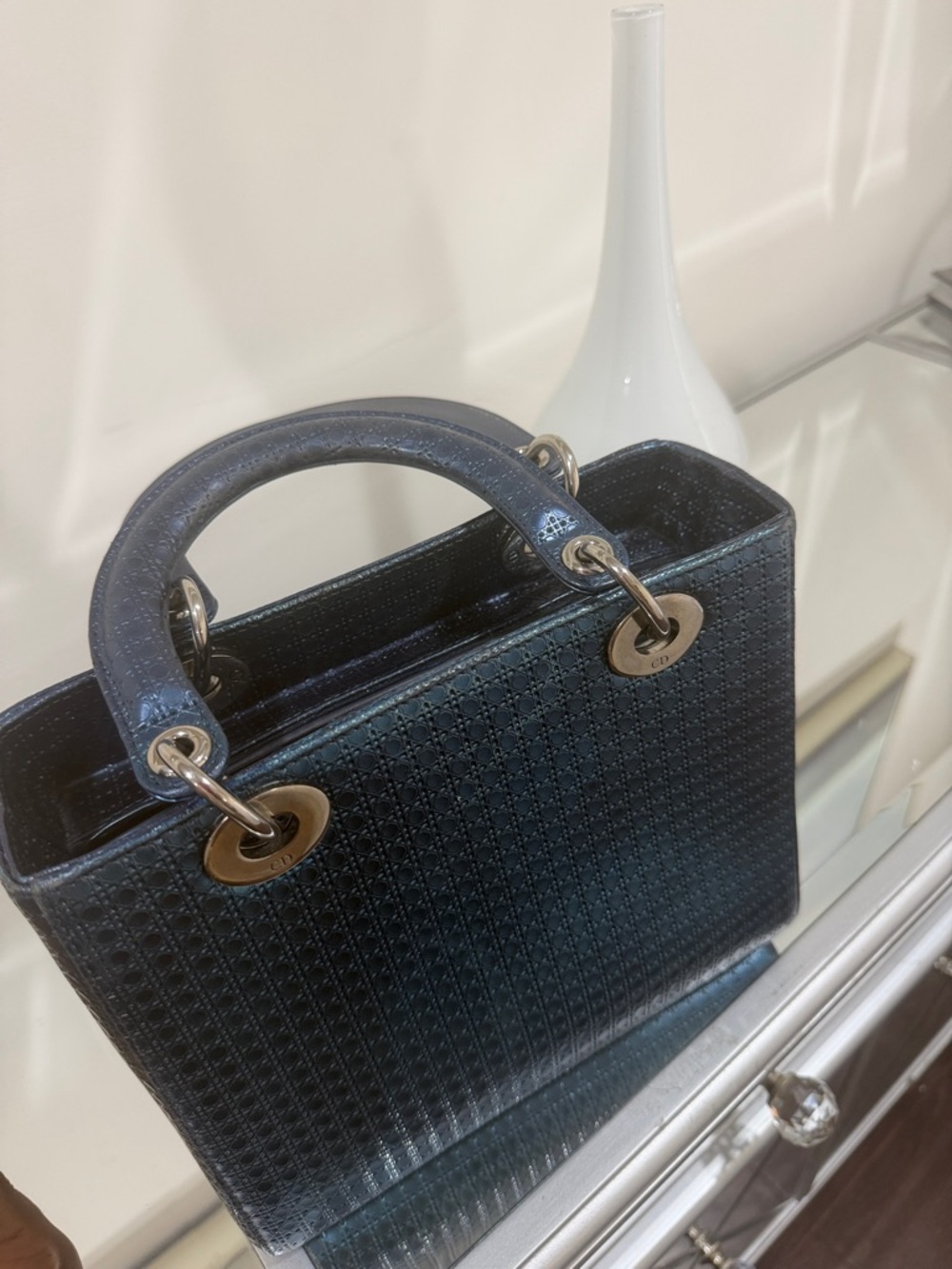 Authentic Patent metallic Lady Dior blue bag - Picture 15 of 16